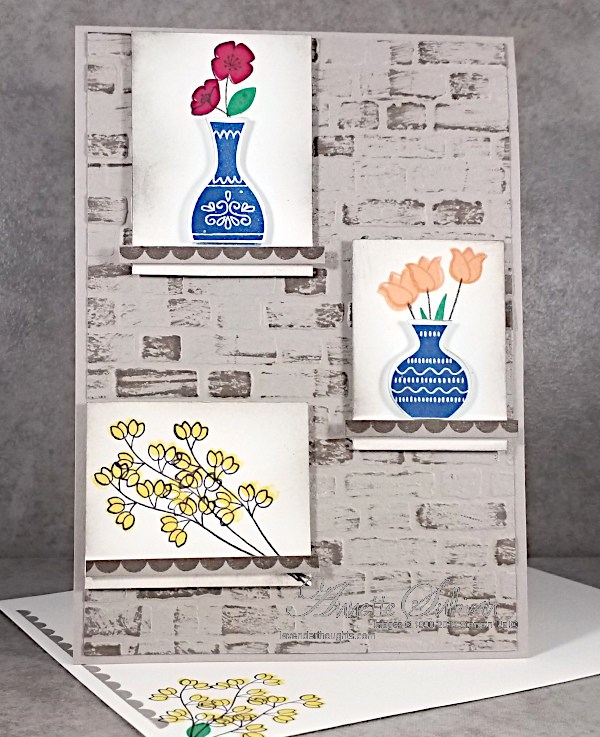 Vases and flowers in windows on a wall for the Sketch Challenge at Splitcoaststampers