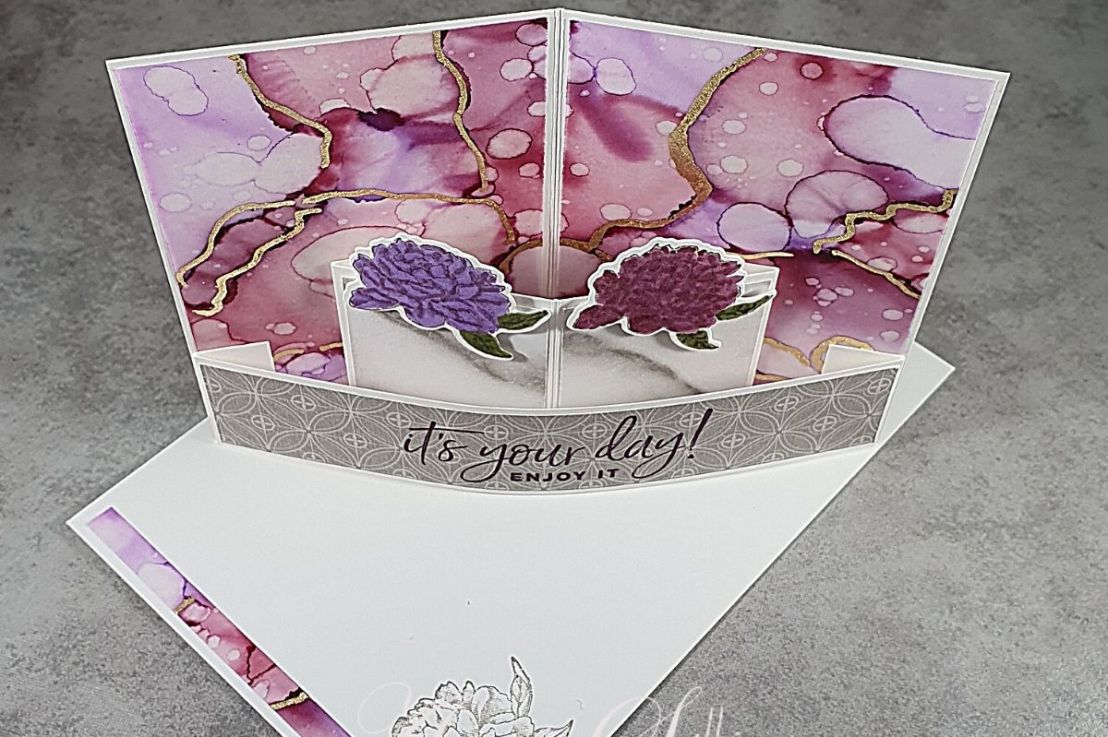 Curvy Pop Up Card with Blended Alcohol&nbsp;Background